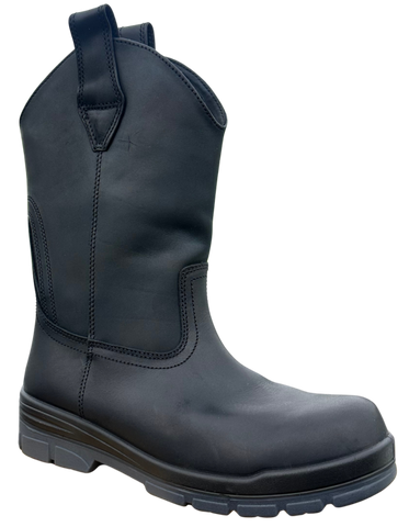 Aussie Tall Wrangler Leather Boots Soft Toe in Black - Waterproof