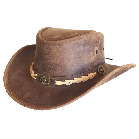 Outback Survival Gear Broken Hill Old West Leather Hat in Brown H9001